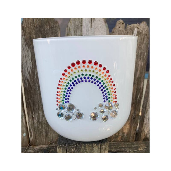 Large White Glass Rhinestone RAINBOW Vase - White Round Bling Planter - Picture 4 of 9